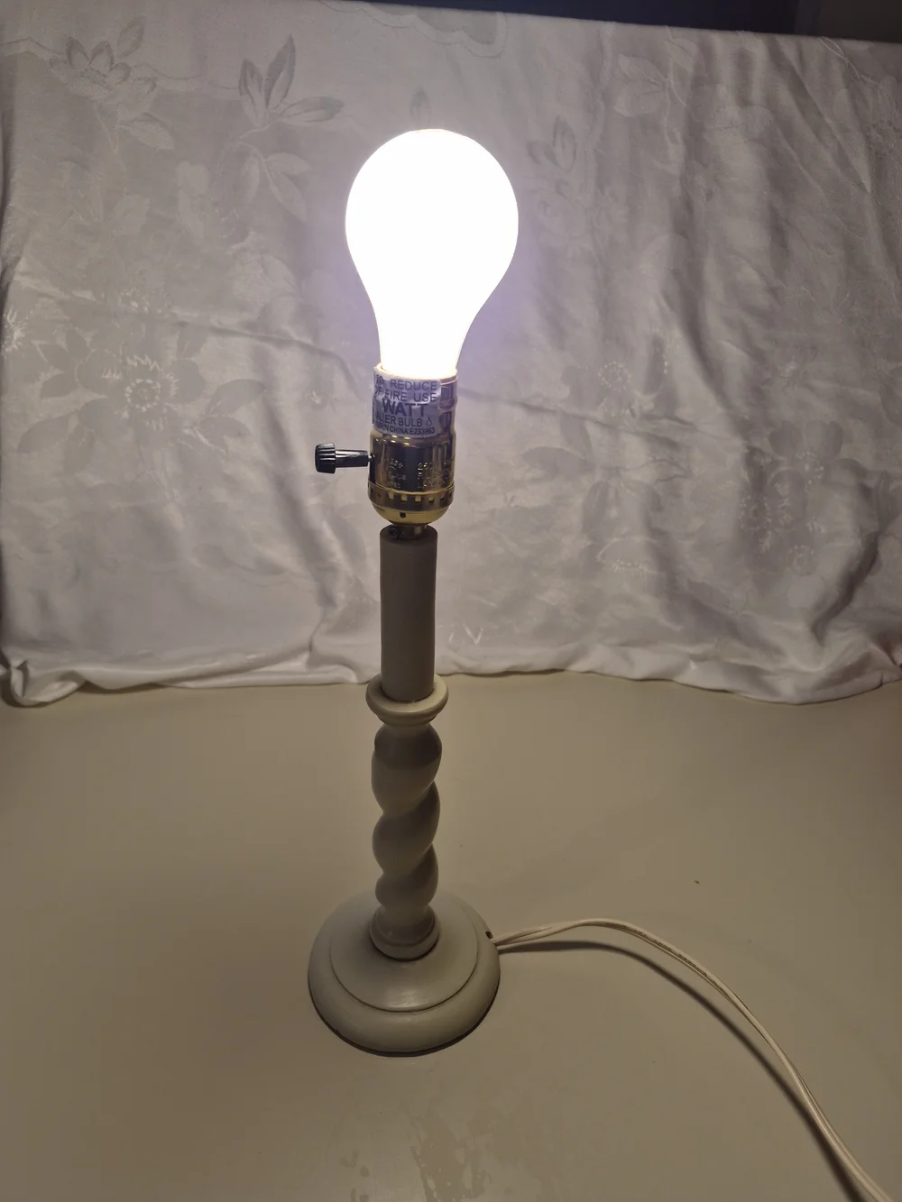 Cream Hand Carved And Turned Stone Table Lamp